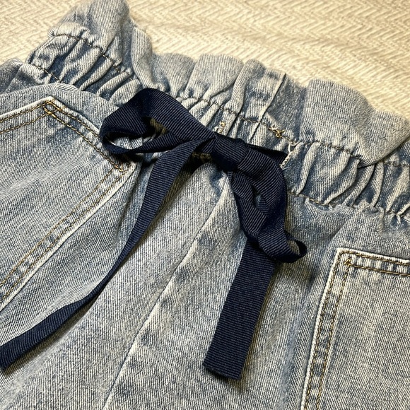 TEMT Paper bag Waist Light Blue Jean Shorts with Navy Tie. - Picture 7 of 12